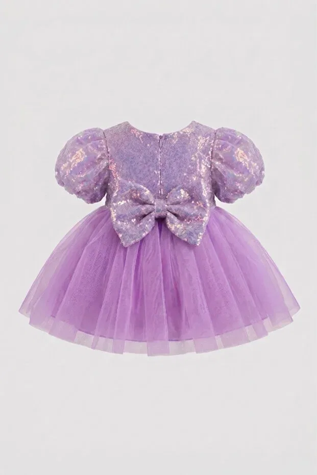 Детское платье для девочек с пайетками Lilac bow detailed sequined baby girl dress Le Mabelle, Lilac — фото 2
