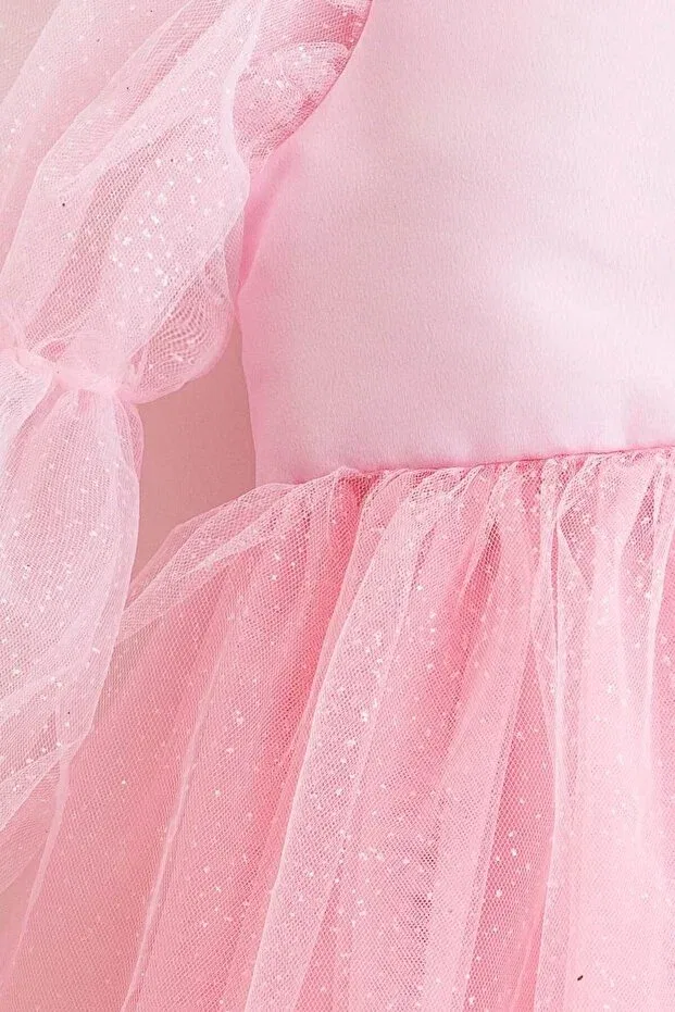 Детское платье для девочек с блестками Pearlie ruffled sleeve glitter tulle girls' dress Banamio, Pink — фото 4