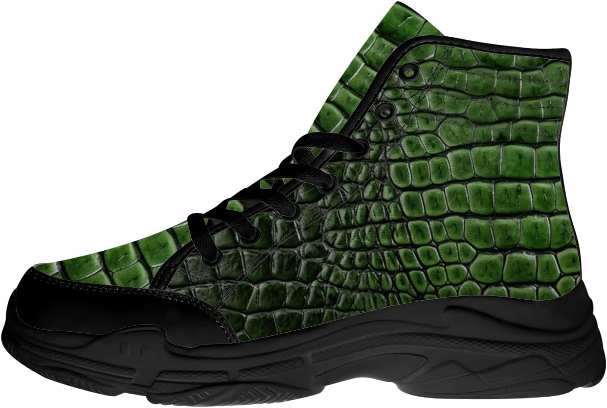 

Мужские и женские высокие кеды с 3D принтом крокодила, тканевые платформенные туфли на шнуровке, подарки для него и нее Generic, черный/зеленый