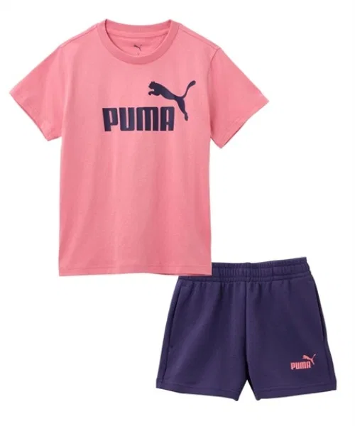 Детский комплект из футболки и шорт для девочек с логотипом PUMA, Розовый