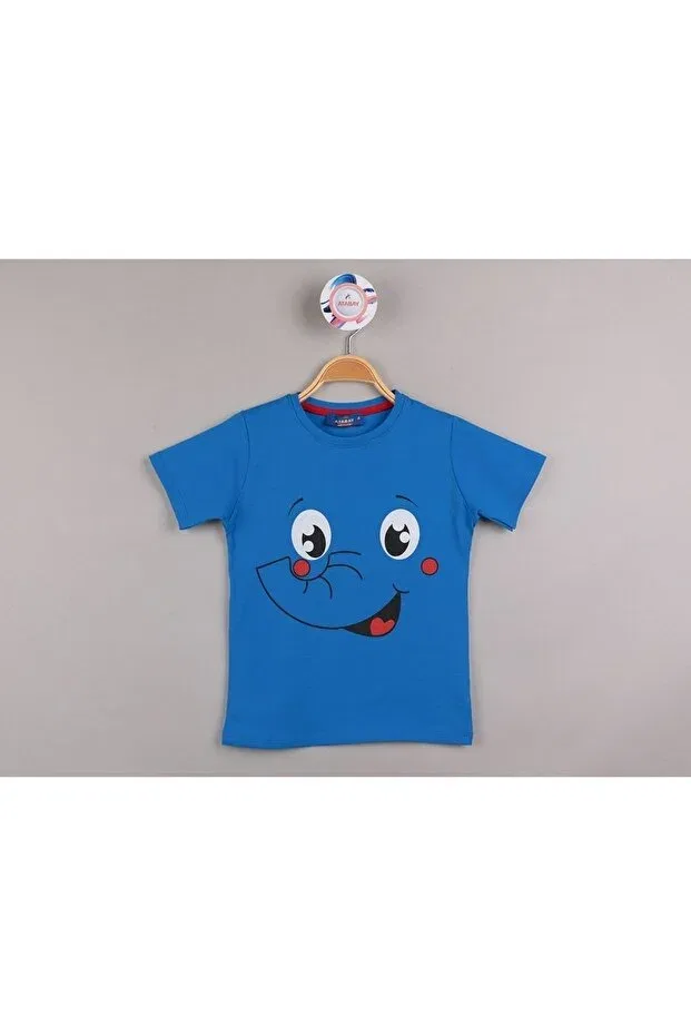 Детская футболка с принтом Cotton Cute Elephant Printed Short Sleeve Seasonal T-Shirt Edoy, Blue