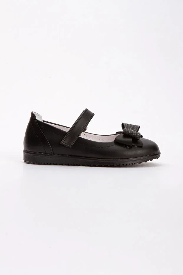 Детские балетки для девочек с бантом Sare Çocuk Giyim, Matte Black — фото 3