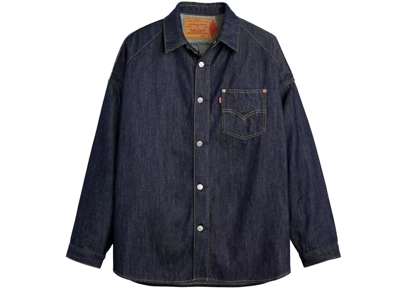 Мужская куртка-рубашка с рабочей стилистикой Nike Jordan x Levis Overshirt Jacket, Indigo Wash Blue