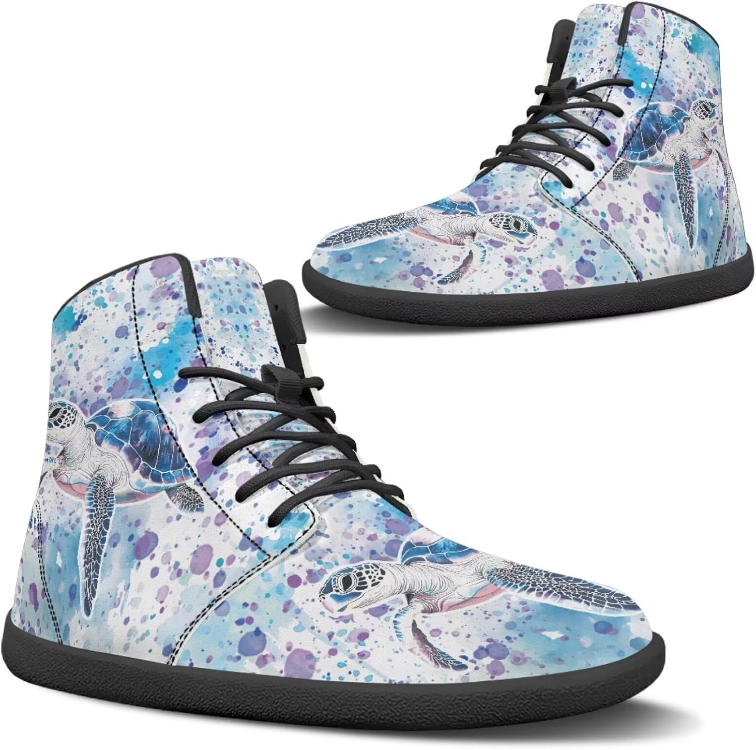 

Высокие кроссовки Binienty из водонепроницаемой PU-кожи для женщин и мужчин с широким носком и эффектом босоногости, Ink Splash Turtle