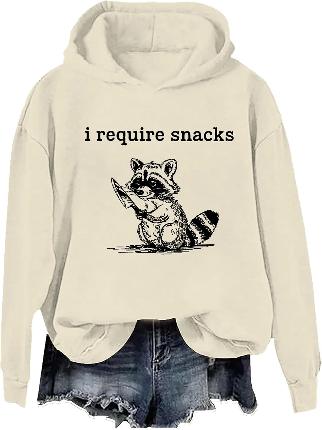 Женское худи с принтом I Require Snacks Raccoon, кремово-жёлтый