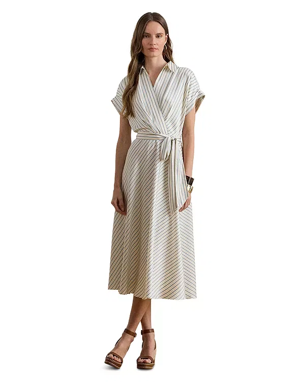 Женское платье-трапеция из габардина с поясом Ralph Lauren, Cream Multi