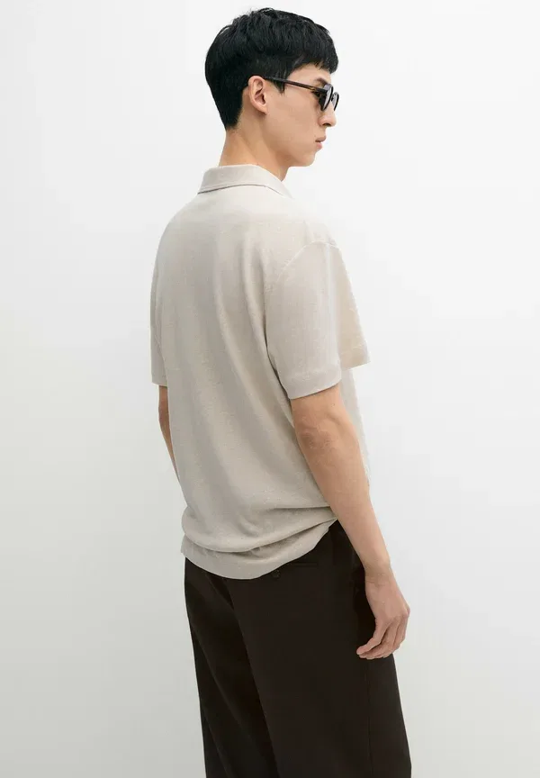 Поло из льна и хлопка Polo shirt Massimo Dutti, темно-коричневый — фото 3