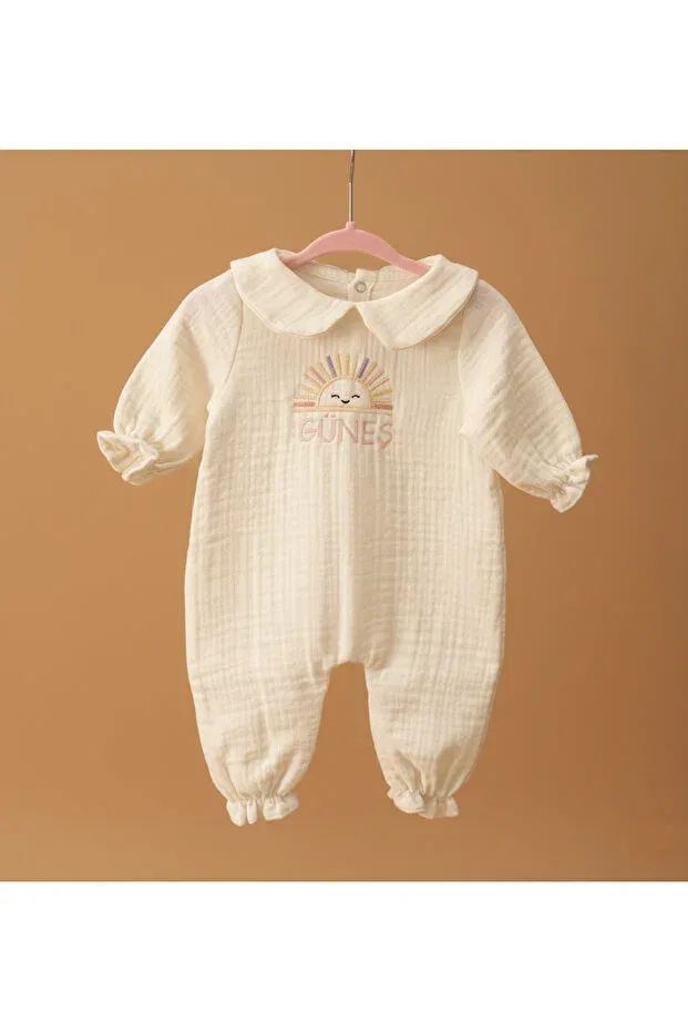 Детский комплект для выписки из роддома с вышивкой имени Peter Pan Collar Durucobaby, Ecru — фото 4