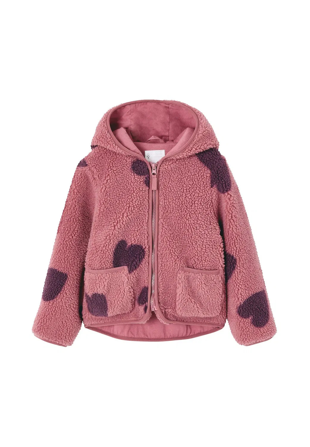 Mädchen teddyfleece-jacke mit blumenmuster und kapuze - флисовая куртка Vertbaudet, Malve