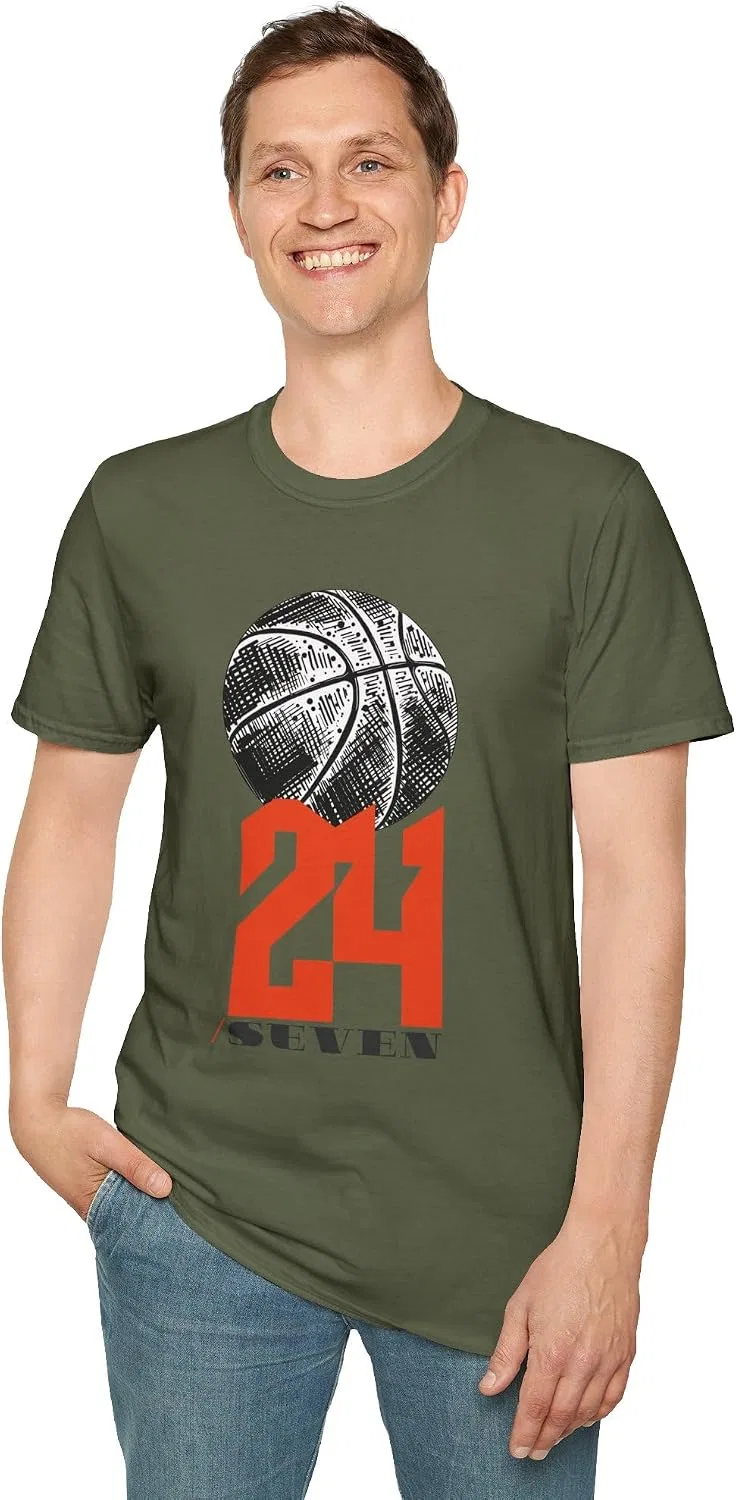 Футболка с принтом Basketball 24/7 Gildan 64000, Military Green — фото 2