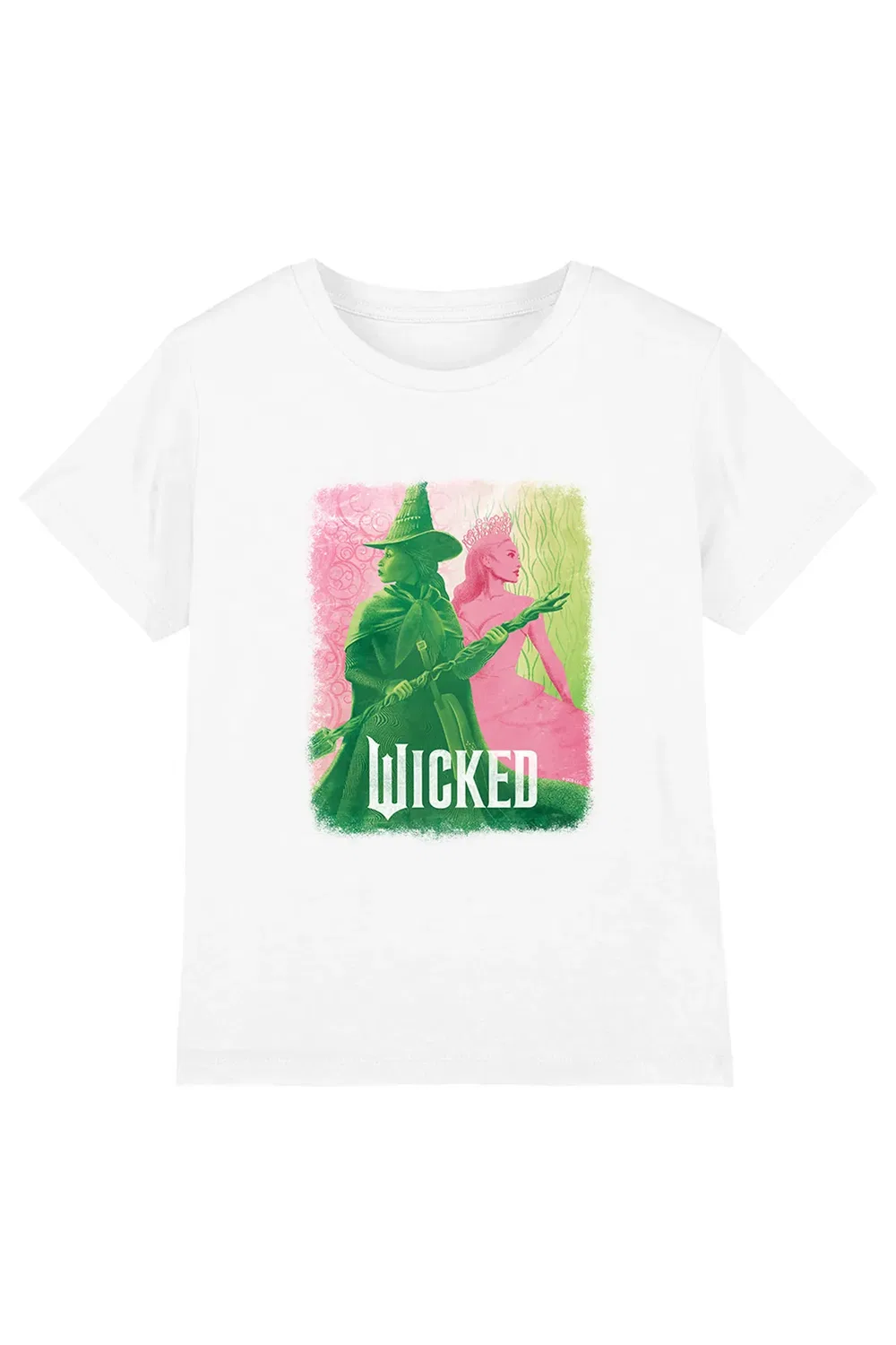 Детская футболка с принтом Wicked Pink and Green Glinda and Elphaba Nbcu, White