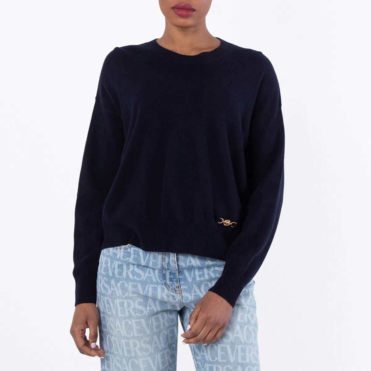 Свитер с длинным рукавом Medusa 95 Cashmere-Blend Boxy Sweater Versace, Ink Blue