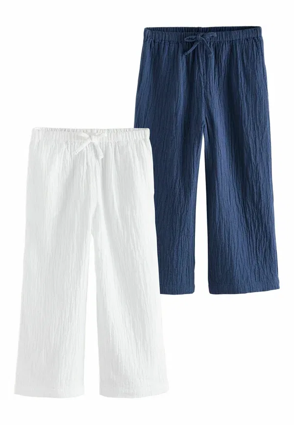Брюки хлопковые Regular fit - wide leg trousers 2 pack Next, navy, white, белый/темно-синий