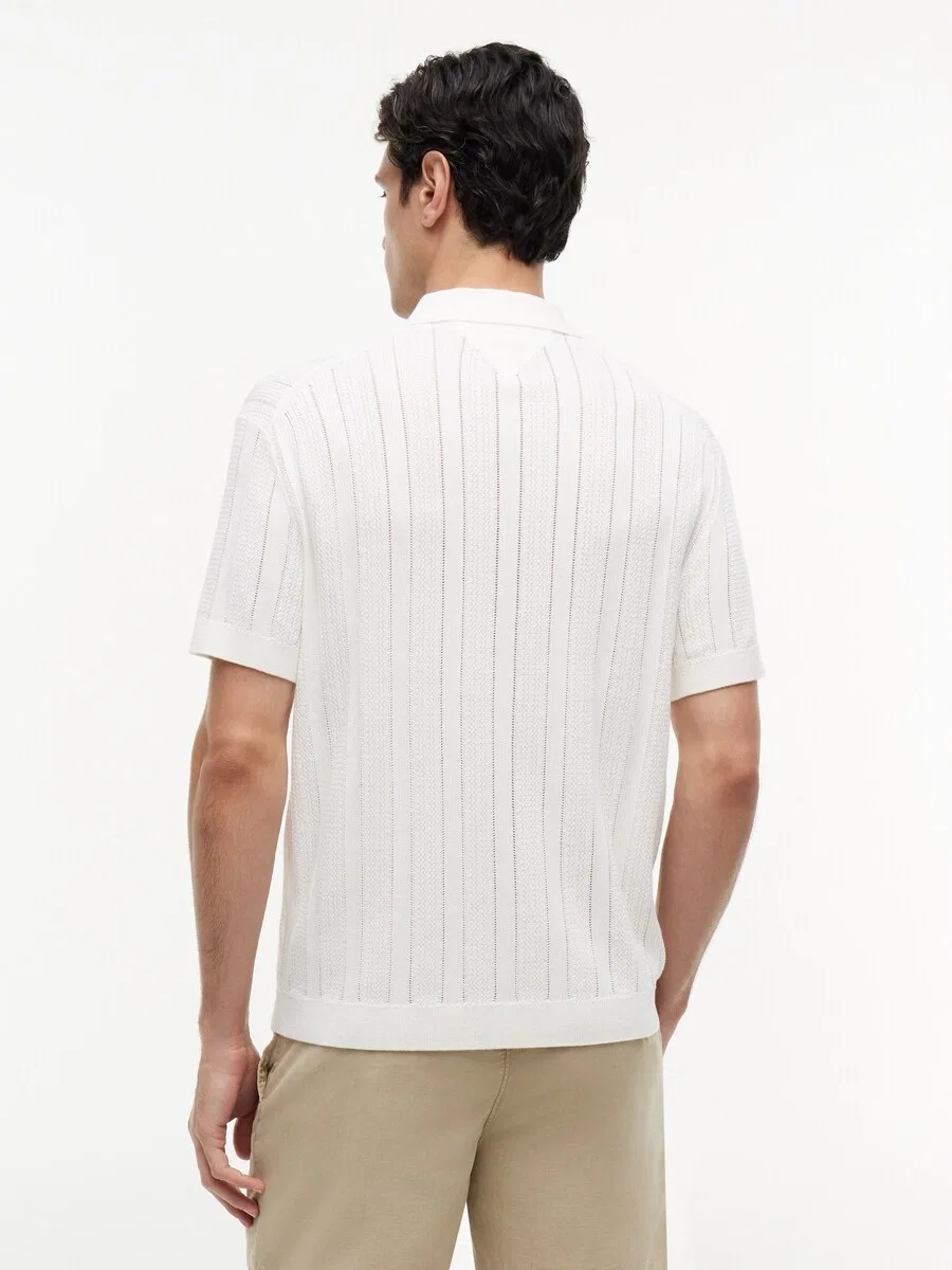 Вязаный кардиган TOMMY HILFIGER 'Relaxed Pointelle Short Sleeve With' белого цвета — фото 3