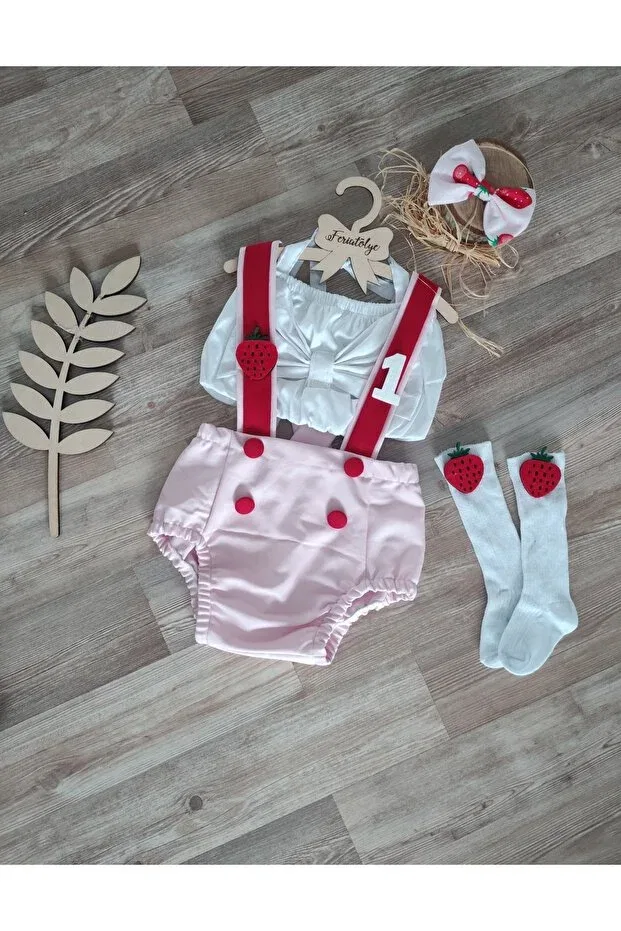 Детский комбинезон для девочек хлопковый Strawberry concept baby girl pink red striped cake pop costume Feriatolye, Pink — фото 2