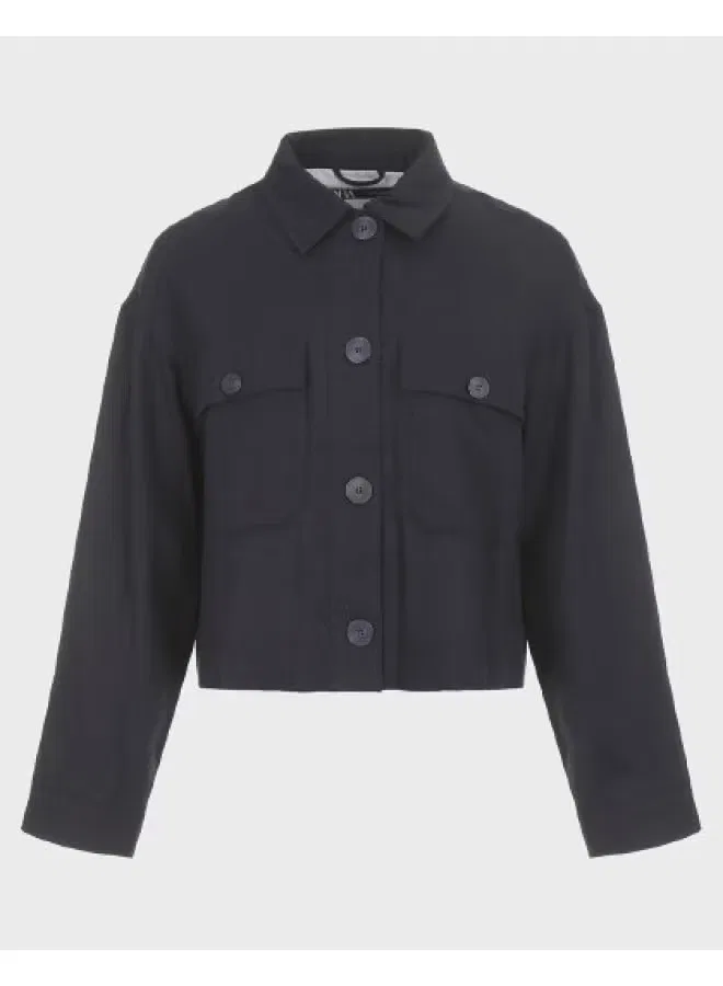 Куртка с длинным рукавом и воротником Zara, темно-синяя