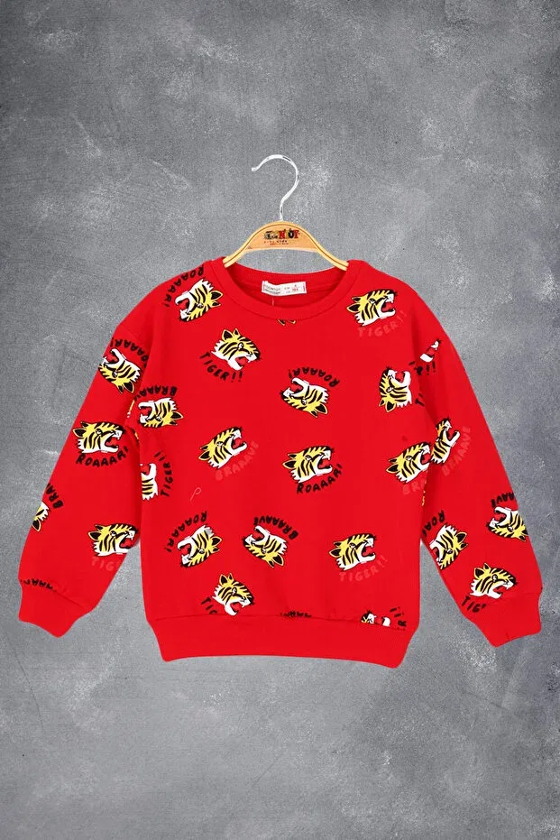 Детское худи для мальчиков с принтом Tiger Pattern Toontoy, Red
