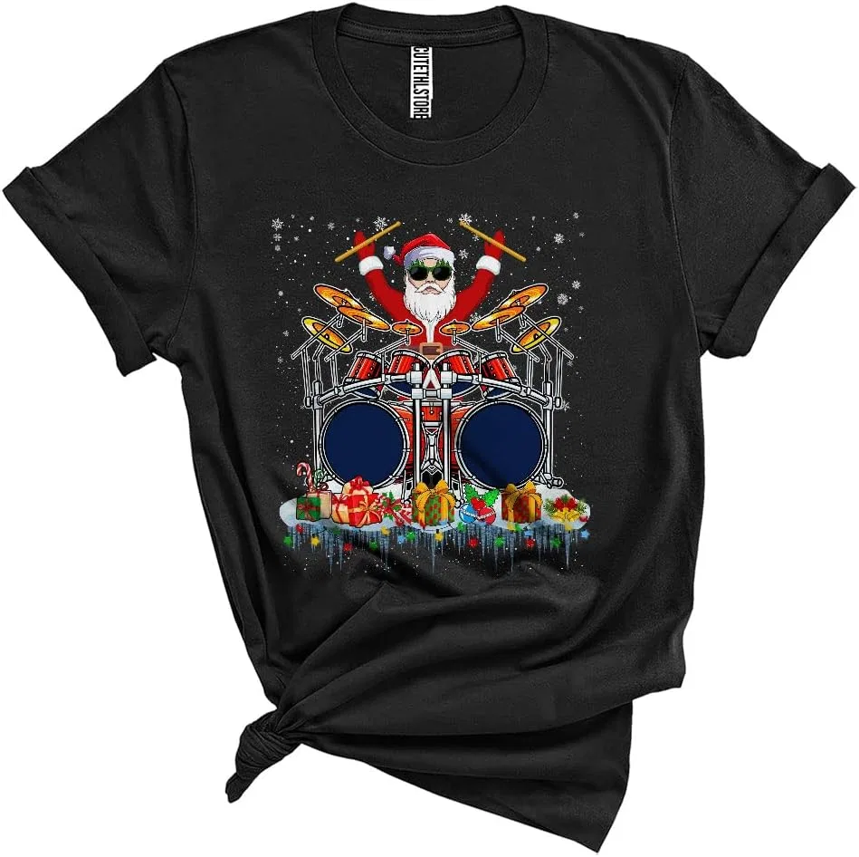 Футболка с принтом Santa Playing Drum, Black
