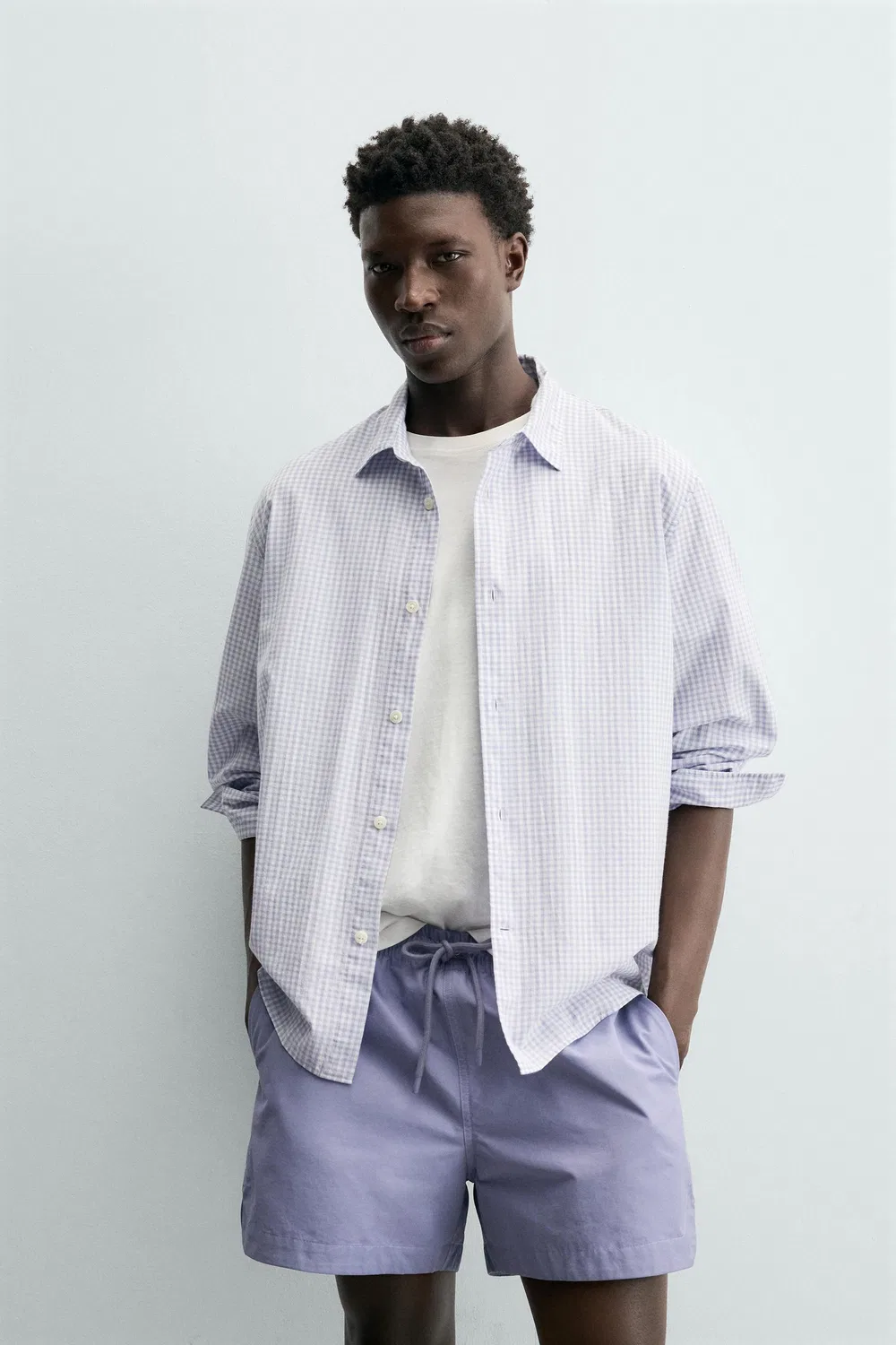 Рубашка в клетку стандартного кроя ZARA, Blue/Lavender — фото 2