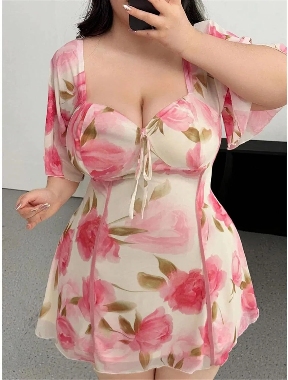 Женское платье с цветочным принтом и воланами Generic, Pink — фото 3