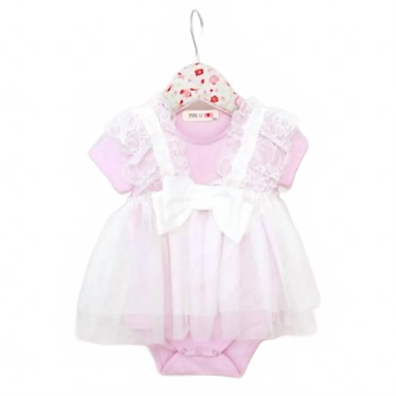 Детский боди-комбинезон с кружевом и бантом Lace And Bow Onesie mae li rose, Lavender — фото 2