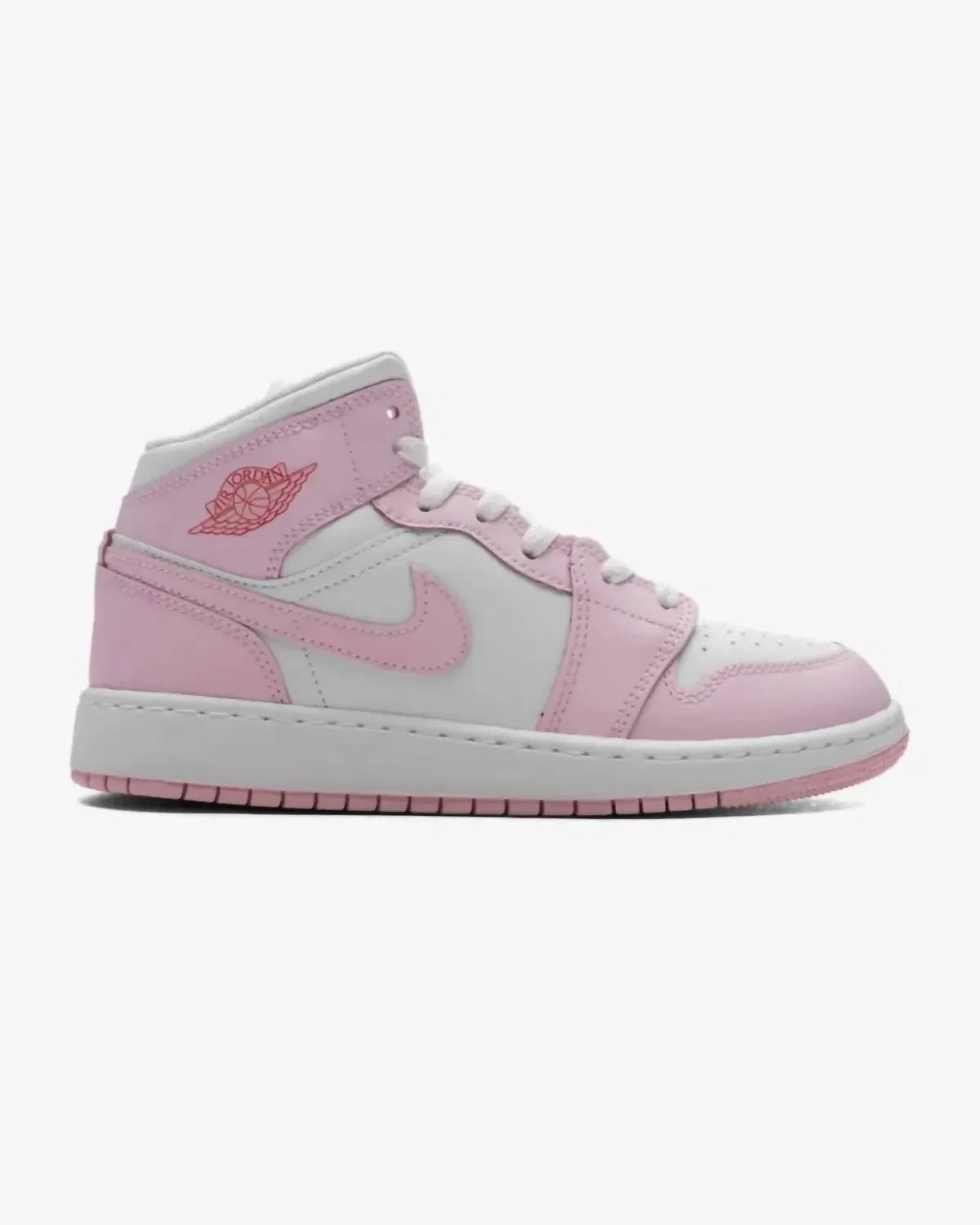 Детские кроссовки Jordan 1 Mid из кожи Nike, Pink Foam/White-Fire Red — фото 2