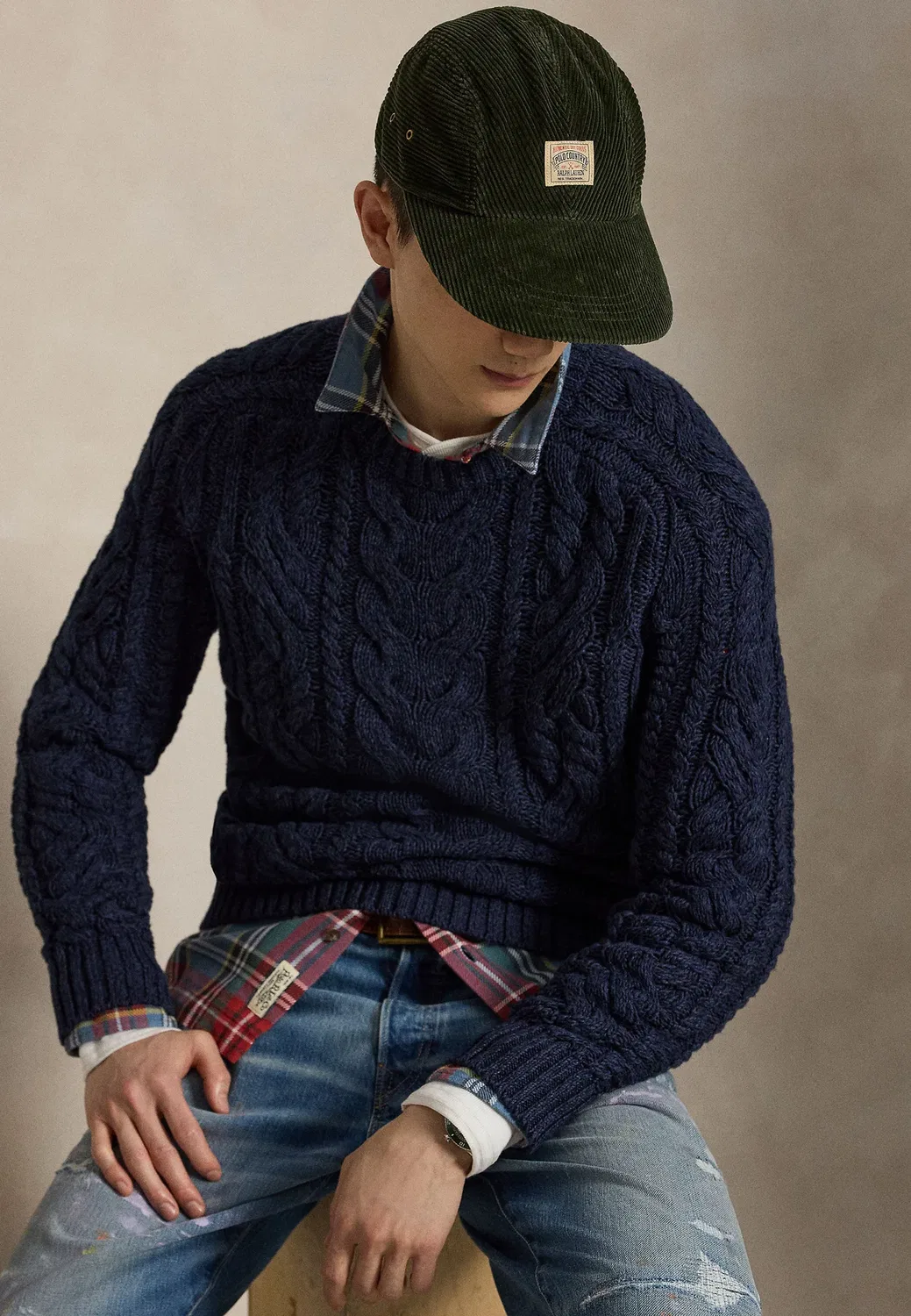 Хлопковый свитер арановой вязки Polo Ralph Lauren, Navy Combo — фото 4