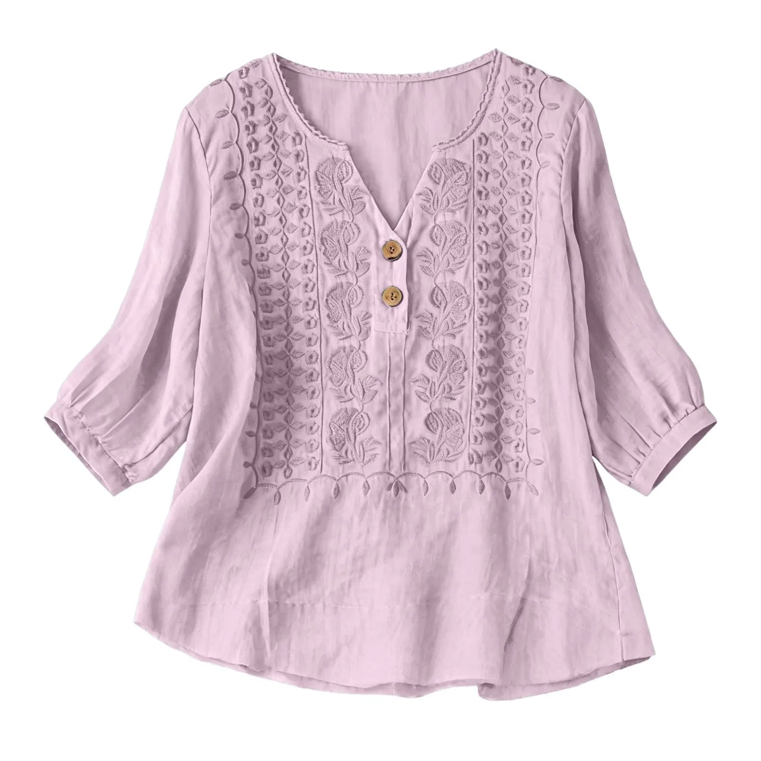 Женская блуза с вышивкой и коротким рукавом, Pink