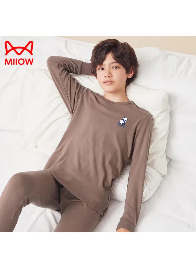 Комплект детского белья из хлопка с высоким воротом, модель Children'S Underwear Set, Miiow, кофейный — фото 4