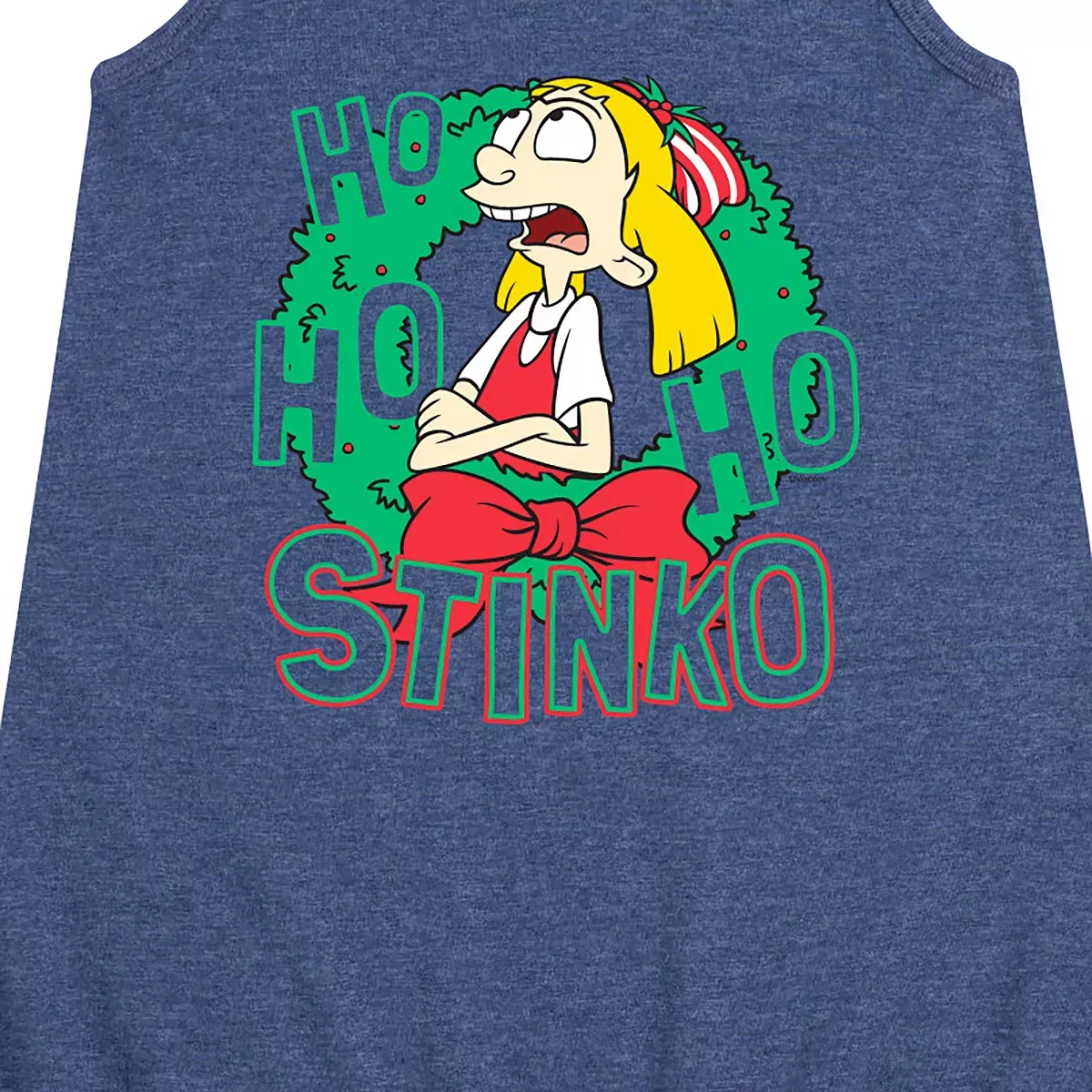 Детское платье-трапеция без рукавов с принтом Hey Arnold! Ho Ho Ho Stinko, Heather Navy — фото 2