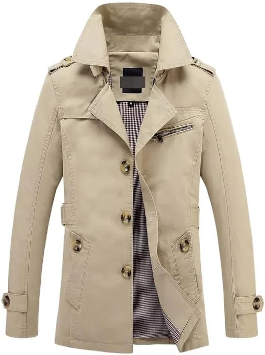 Мужское утепленное пальто с длинным рукавом, хлопковое, Thin Beige