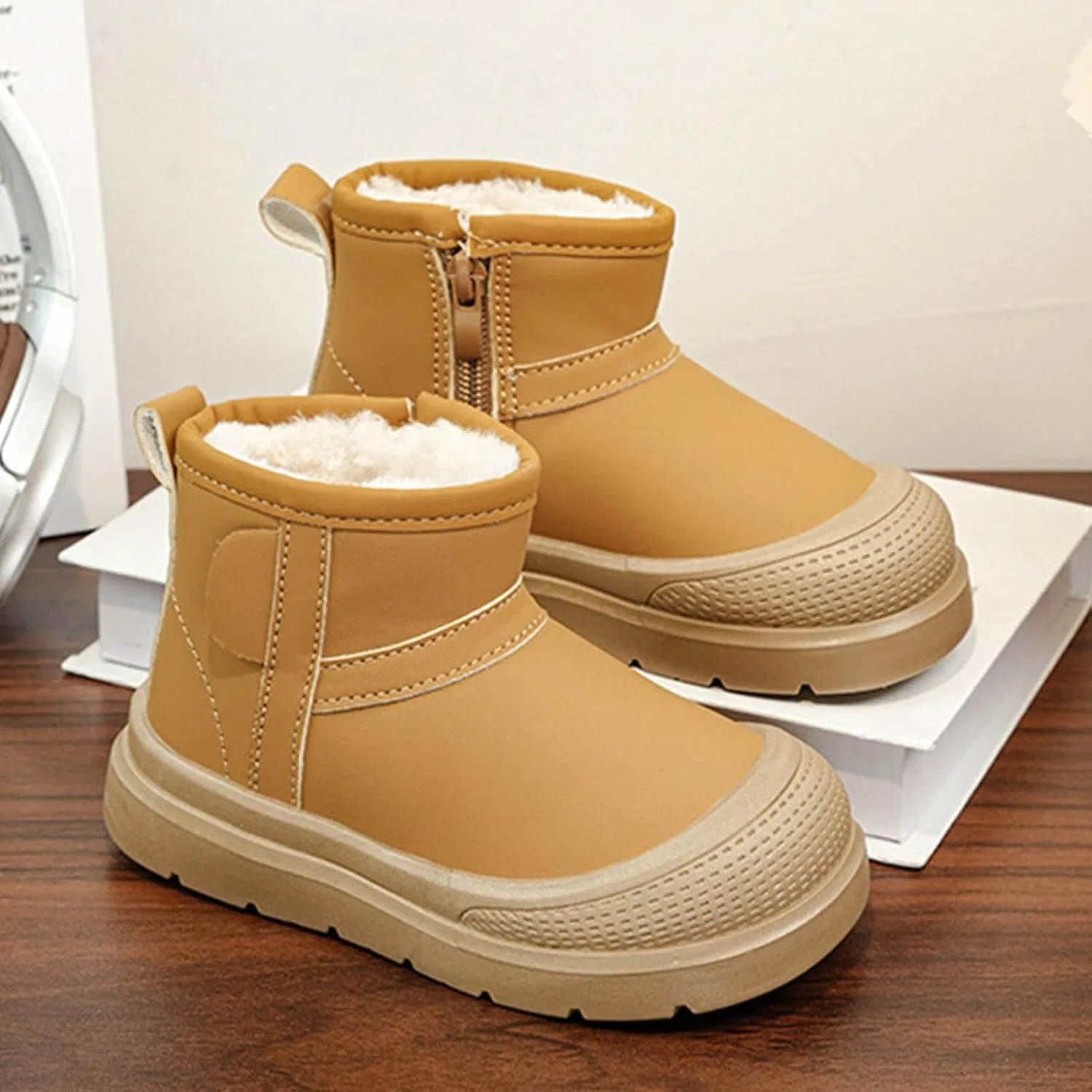 Детские зимние ботинки для девочек с мехом IWIHMIV, Khaki — фото 2