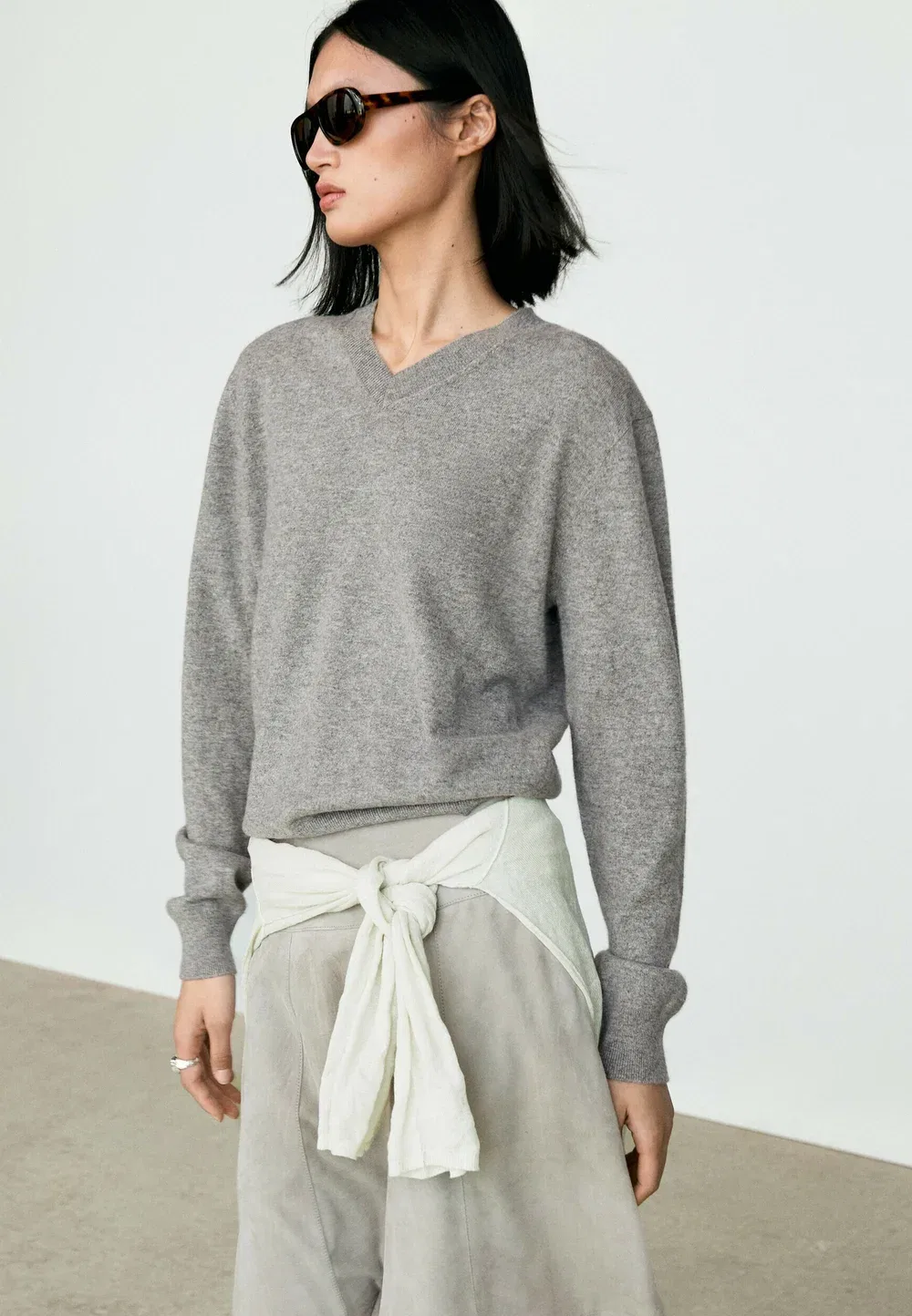 Вязаный свитер из 100% кашемира Massimo Dutti, Grey
