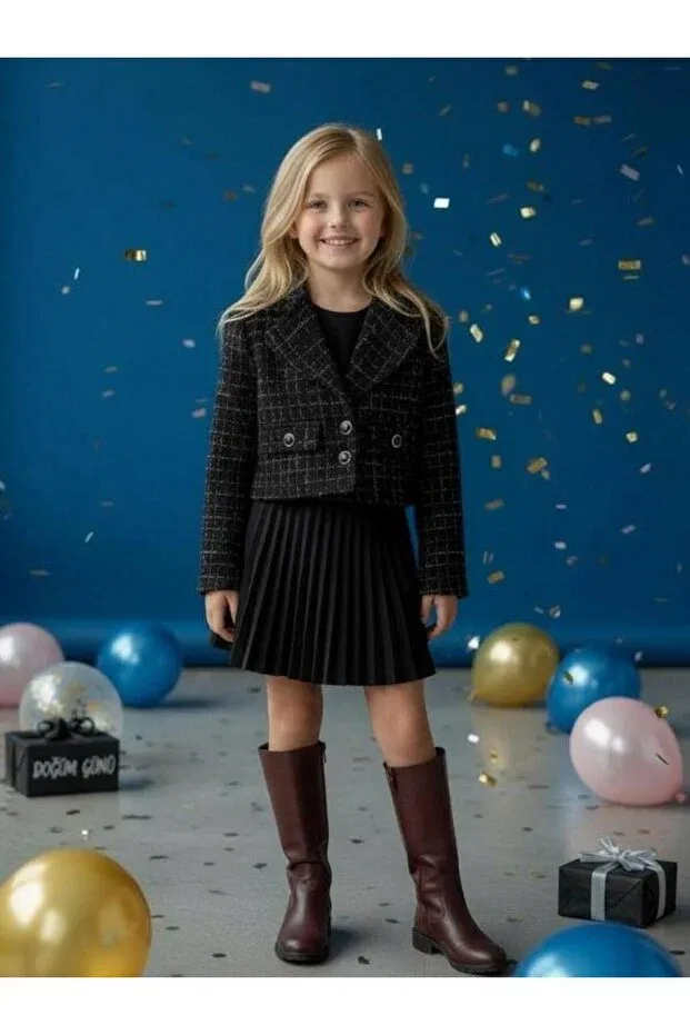 Детское для девочек жакет из твида с блестками Zekids, Black — фото 2