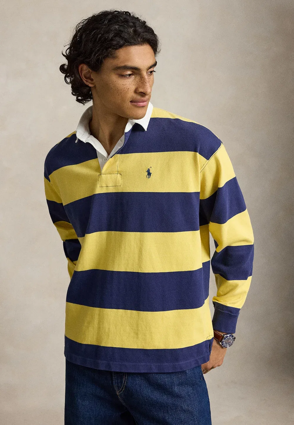 Полосатая регбийная рубашка большого размера - поло Polo Ralph Lauren, Yellow/Blue