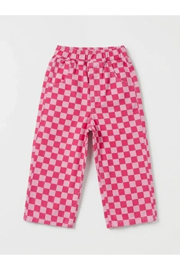 Детские брюки для девочек джинсовые Checkered pink denim trousers La Ciel Paris, Pink — фото 2