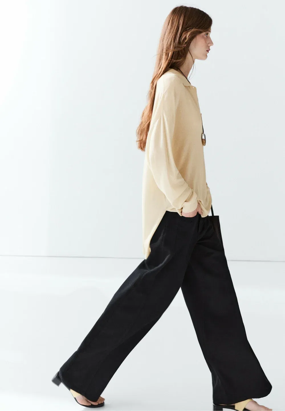 Поло-Свитер из смеси хлопка и шелка - рубашка поло Massimo Dutti, Beige — фото 3