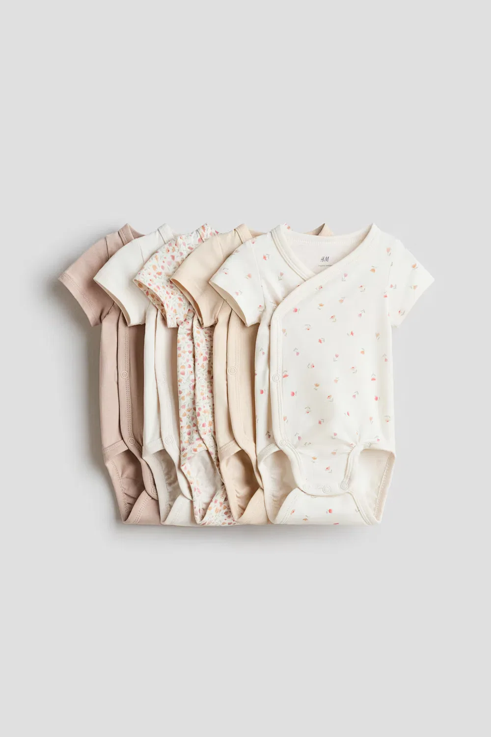 5 хлопковых боди в упаковке H&M, Helles Mattrosa/Geblümt