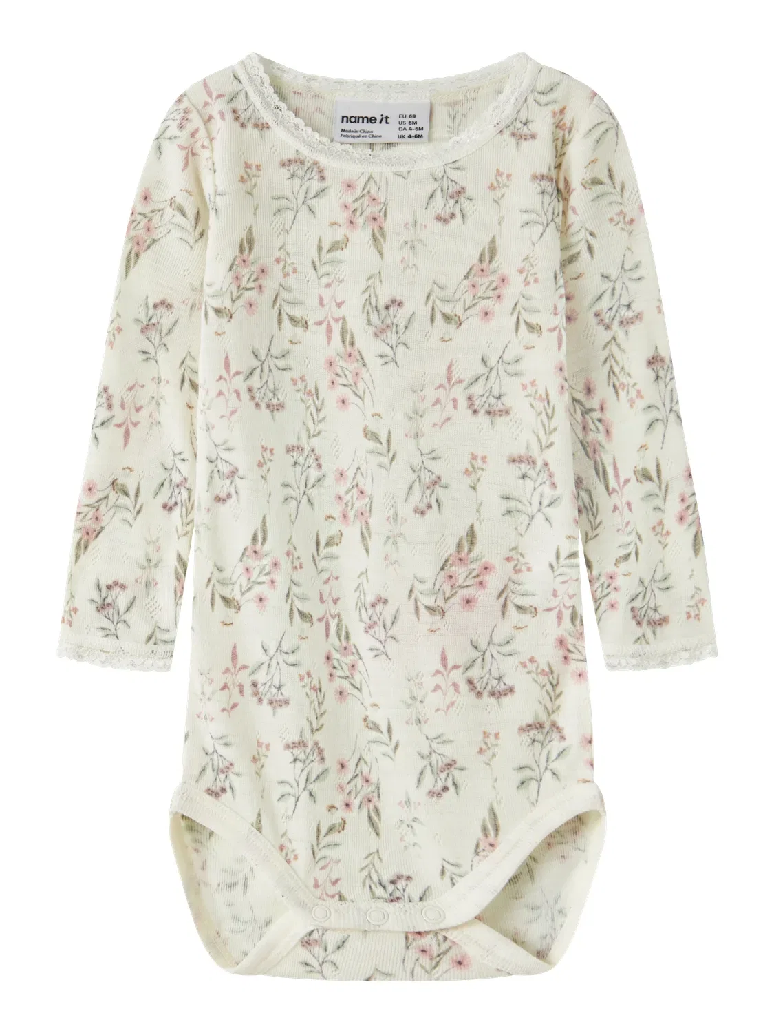Боди с длинным рукавом из шерсти NBFWANG WOOL NEEDLE Name It, белый