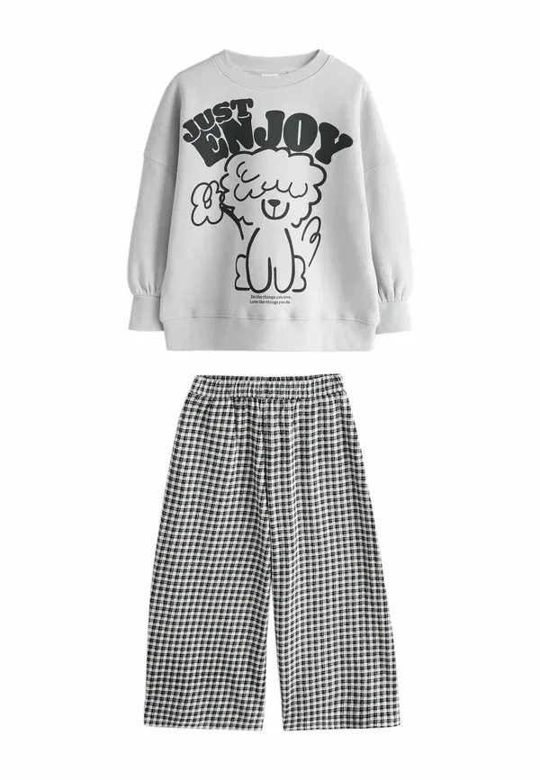 Комплект из свитшота и брюк принт Regular fit wide leg set Next, Grey Gingham Dog, серый