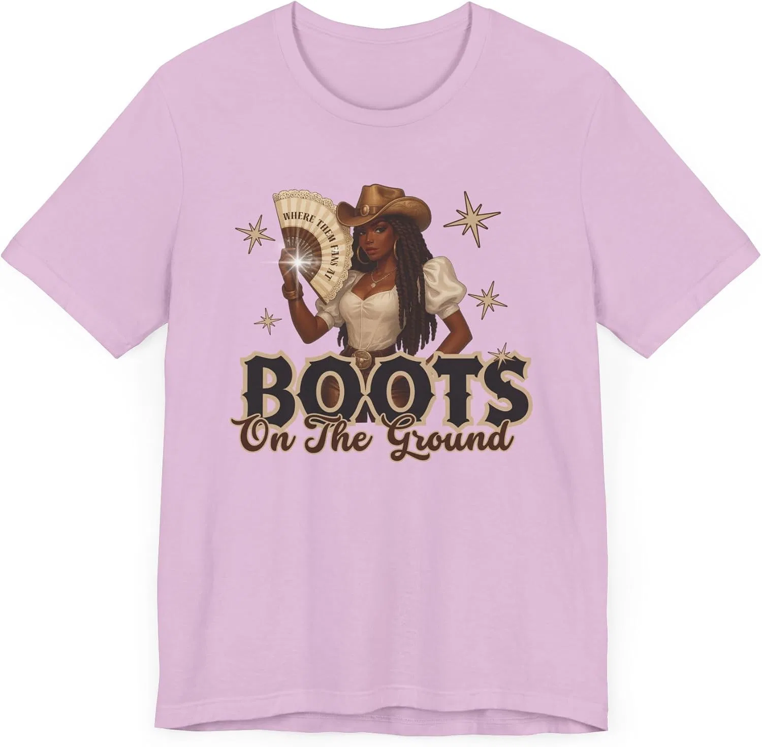 Женская футболка с принтом Boots On The Ground, лиловый — фото 3