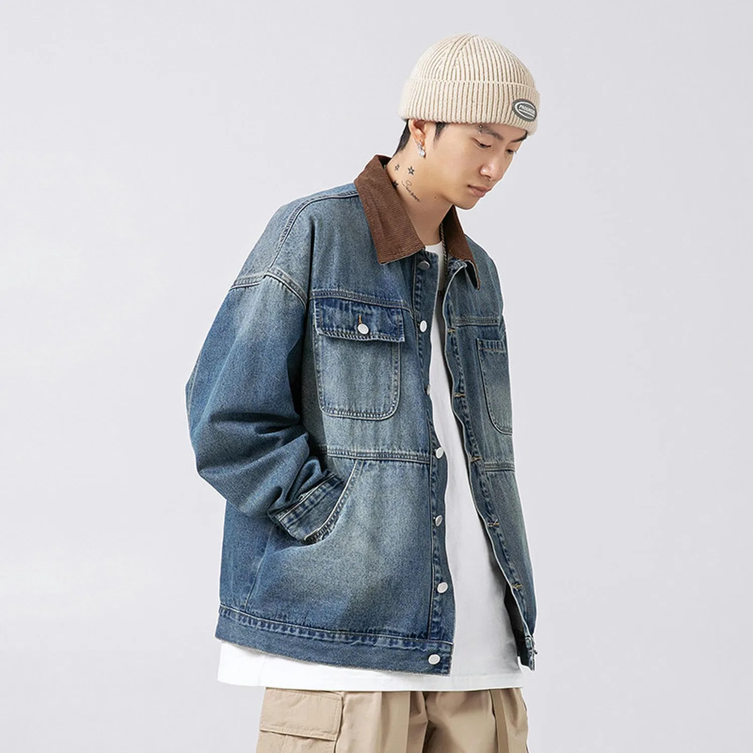 Мужская джинсовая куртка с потертостями, модель Japanese Distressed Washed Denim Jacket, blue — фото 3