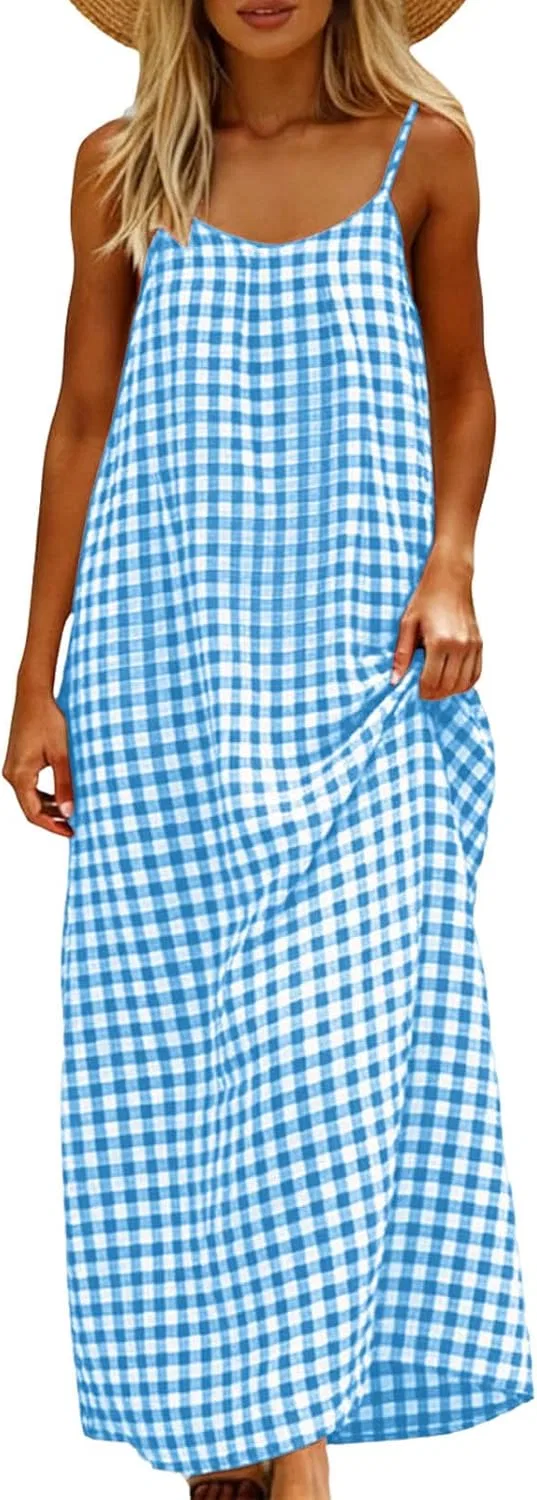 Женское пляжное платье макси на бретелях Cotton Linen, Sky Blue — фото 4