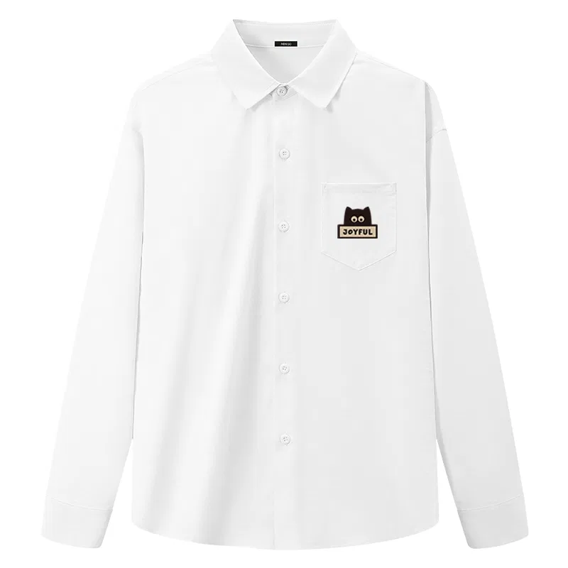 Детская рубашка с отложным воротником MINISO, Ice Silk Lightweight White Dazed Cat Chest Logo
