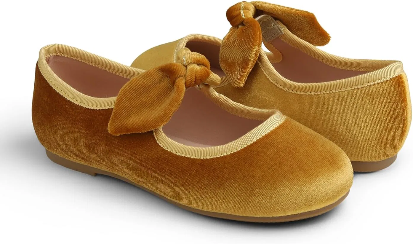 Детские туфли для девочек с пряжкой FEVERSOLE, Velvet Bow Elastic Maryjane Yellow — фото 4
