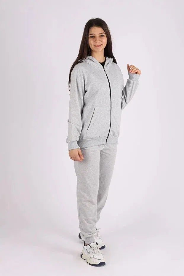 Детский спортивный костюм для девочек на молнии с капюшоном Armicem, Gray-Black — фото 4