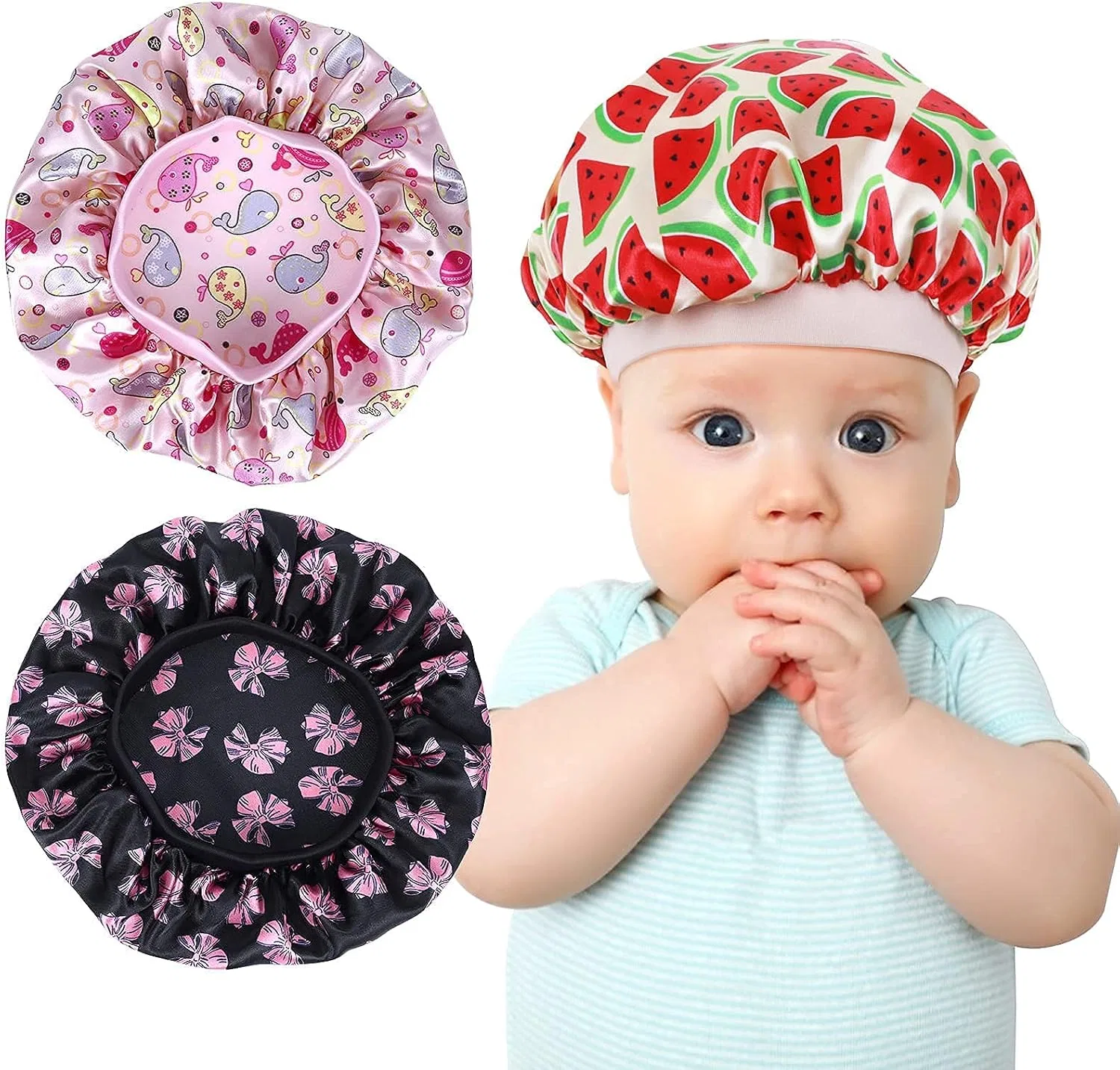 Детская шапочка для душа, Satin, Chtom, 3 штуки, Pink Red Black