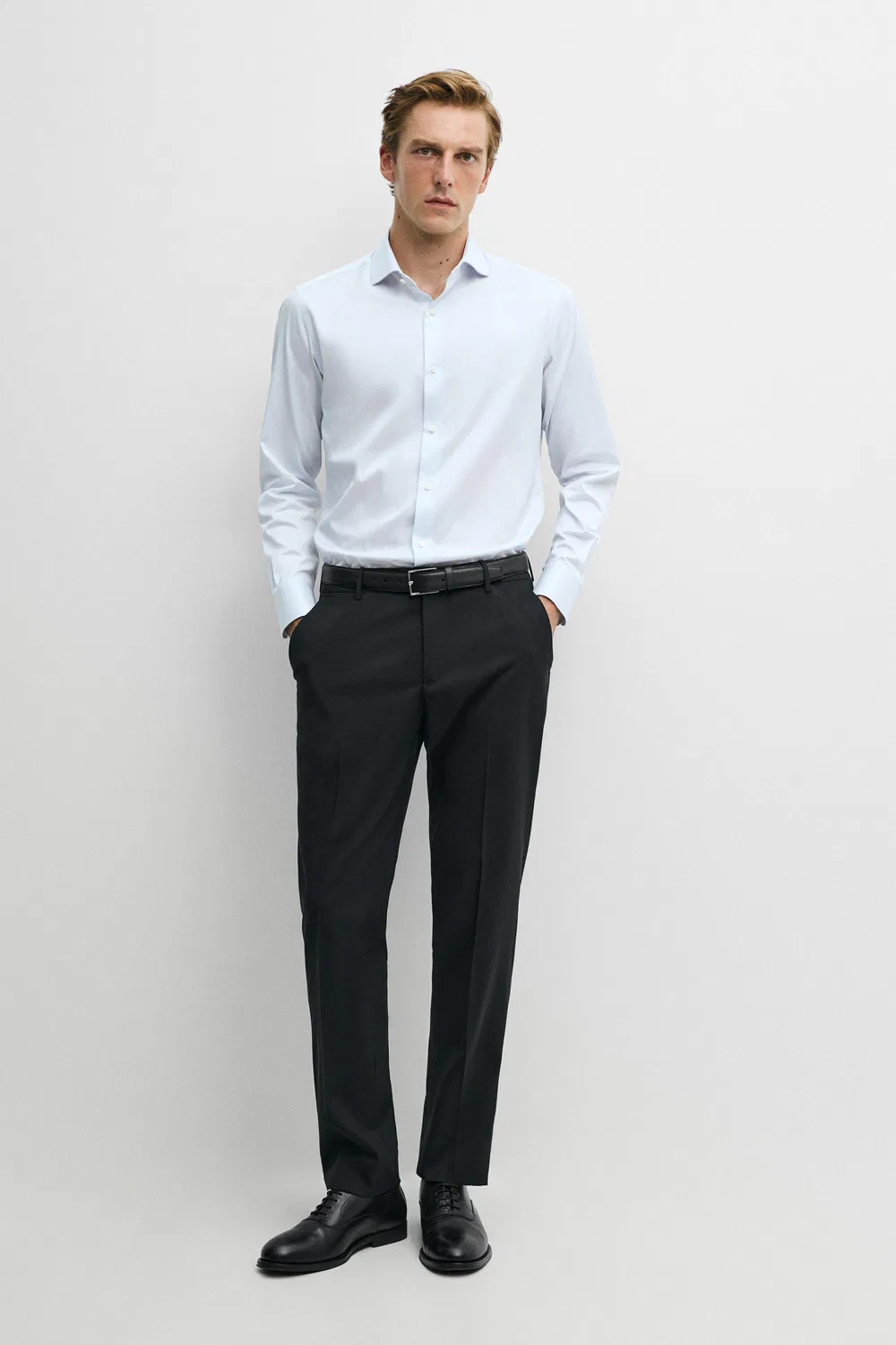 Рубашка Massimo Dutti, приталенный крой, хлопковая, небесно-голубой