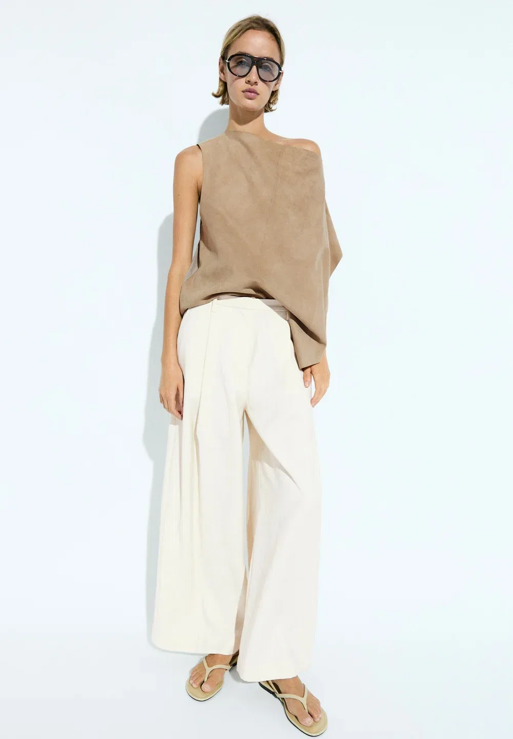 Свободные укороченные брюки с широкими штанинами Massimo Dutti, White — фото 2