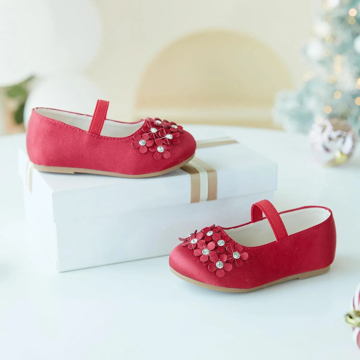 Детские балетки для девочек с цветочным принтом Felix & Flora, Red — фото 2